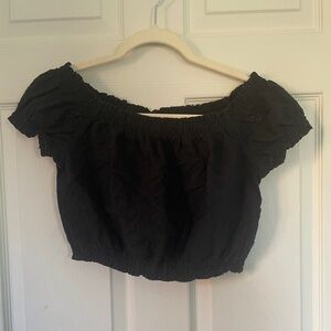 Divided Eyelet Cropped Blouse